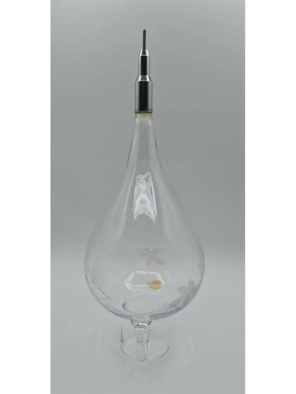 Vintage Etched Glass Decanter Dispenser w/ Floral GrapeDesign & Pour Spout